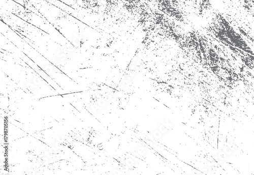 White background with scattered dark grey distressed textures and diagonal scratches grunge