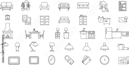 Home & Interior Icon Set, Editable Vector, Furniture, Room Design and Decoration Symbols