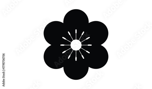 Stylized black plum blossom silhouette on white background