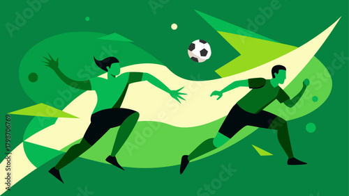 Two players chasing a soccer ball on field