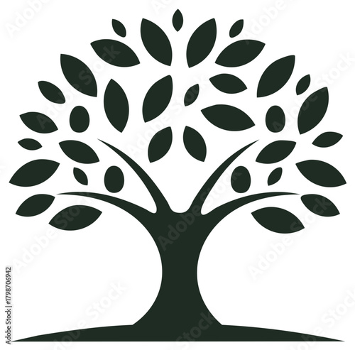 Stylized family tree illustration featuring family members and green leaves as a concept of a healthy community