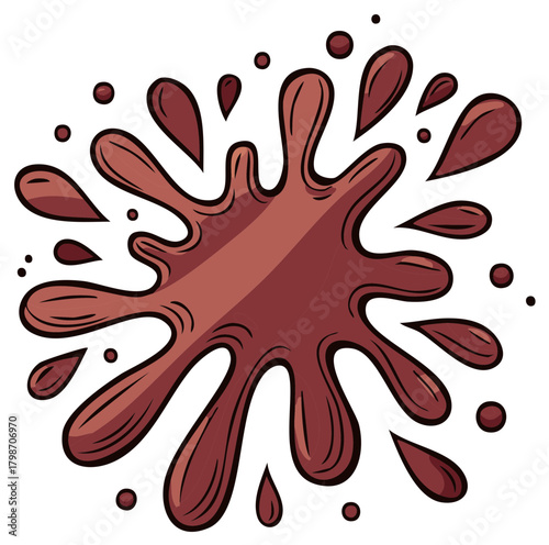 Dynamic brown chocolate liquid splash illustration with spreading droplets
