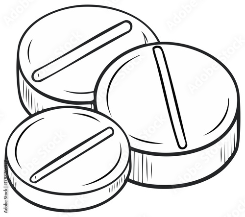 Hand drawn sketch of medicine pills. Healthcare and pharmacy concept illustration