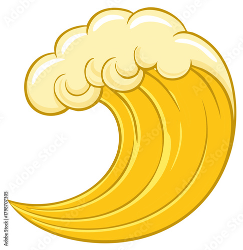 Golden Liquid Wave with Frothy White Foam Illustration