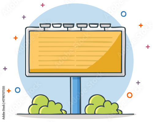 Cartoon illustration of a blank outdoor billboard for marketing messages and announcements