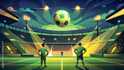 Soccer stadium with players and ball view