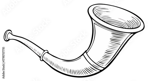 Hand Drawn Silhouette of a Hunting Horn