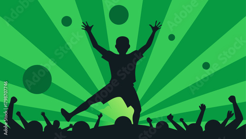 Silhouette of man jumping in crowd scene