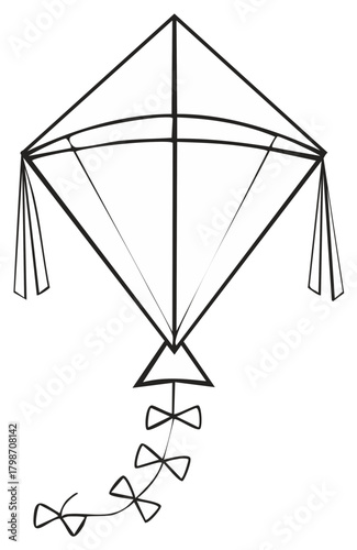 Diamond Kite Outline Illustration Flying Toy with Bow Tie String for Fun and Leisure Activities