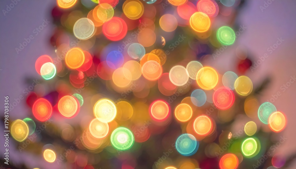 Fototapeta premium Festive christmas tree lights bokeh with colorful glow and cheerful mood