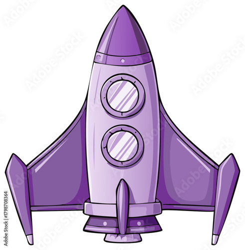 Illustrated Cartoon Rocketship with Windows and Purple Accents for Space Exploration Theme