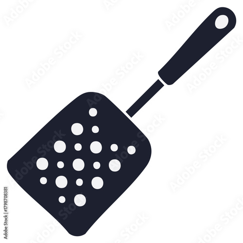 Dark Blue Slotted Spoon Kitchen Utensil Icon Modern Minimalist Vector Graphic Design Illustration