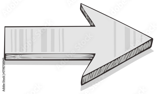 Simple grey arrow pointing right with bold outlines and shading