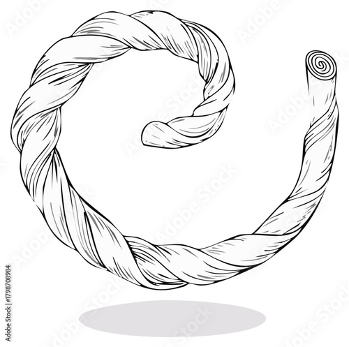 Twisted rope or candy in a stylized, hand-drawn black and white illustration