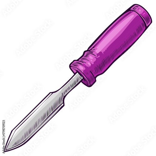 Art and craft woodcarving chisel with vibrant purple handle illustration