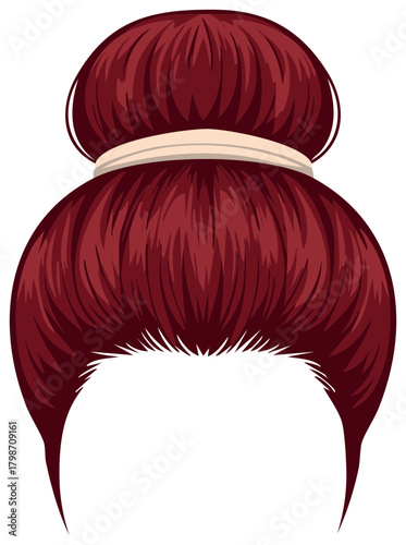 Red Hair Bun with Headband Illustration, Formal Updo Hairstyle, Fashionable Hair