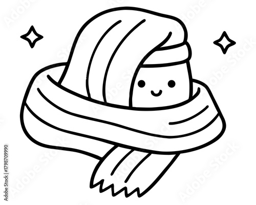 Cute marshmallow character wrapped in a cozy scarf