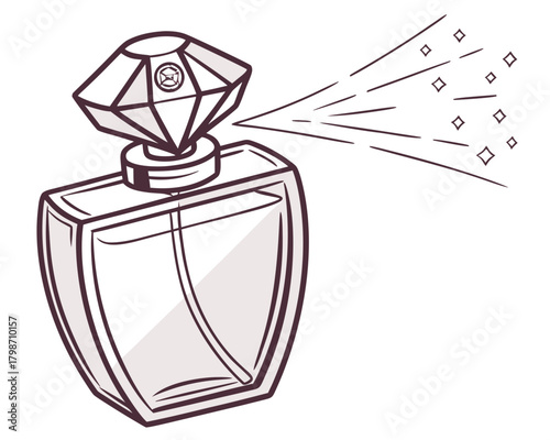Illustration of a perfume bottle spraying fragrance