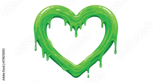 A cartoon illustration of a vibrant green slime heart, dripping and gooey, symbolizing unique affection or a quirky Halloween theme.
