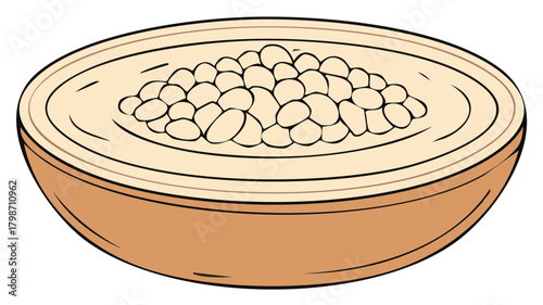 Bowl of Refried Beans Illustration Bean Dip Cartoon Creamy Beige Brown