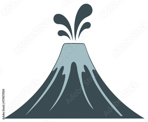 Stylized Volcano Erupting with Lava Flows and Water Splash on a White Background