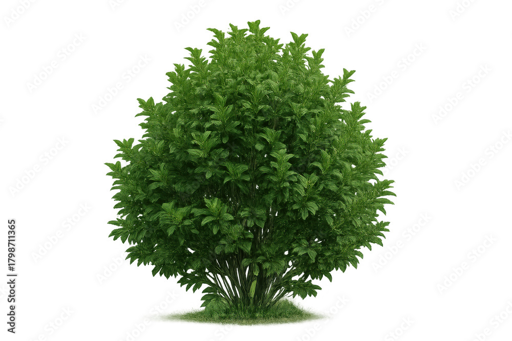 Fototapeta premium Green foliage bush, fresh leaves and branches creating round natural shape, growing on transparent background