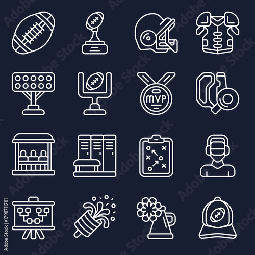American Football Game Icons Gear, Tactics & Celebration Symbols