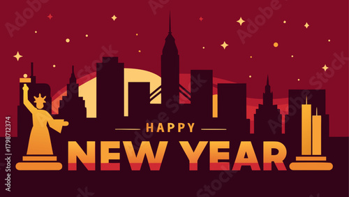 Happy new year city skyline illustration