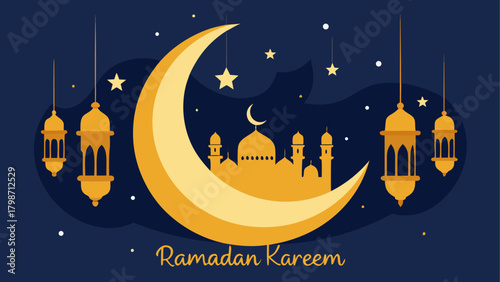 Ramadan kareem with crescent and mosque