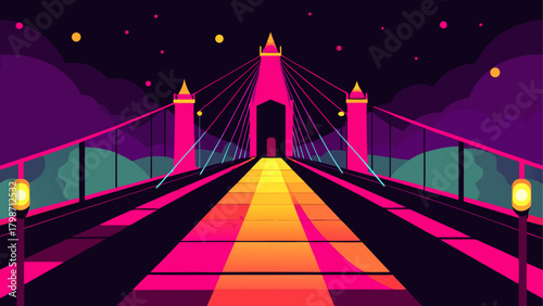 Illustration of a bridge at night time