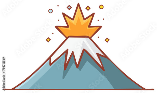 Cartoon volcano erupting with orange lava and sparkling elements