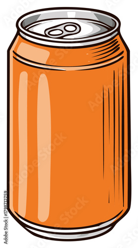Orange soda can with tab open, beverage container illustration