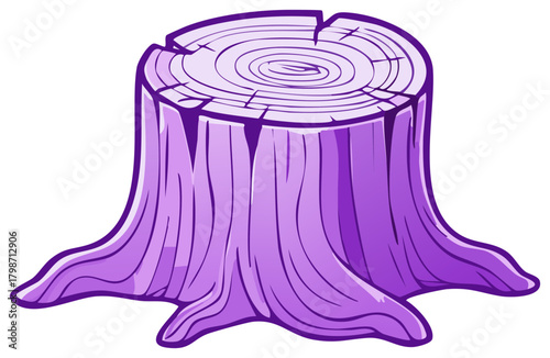 Purple Cartoon Tree Stump Illustration featuring Visible Growth Rings and Bark Texture for Nature Related Designs