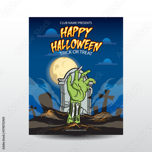 Editable Halloween Social Media Flyer - Hand comes out of grave to celebrate Halloween