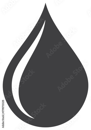 Water droplet illustration with dark fill and highlight representing purity, cleanliness, or thirst