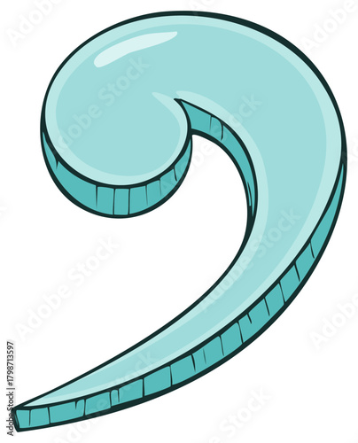 Stylized Turquoise Comma Symbol with 3D Effect and Outline