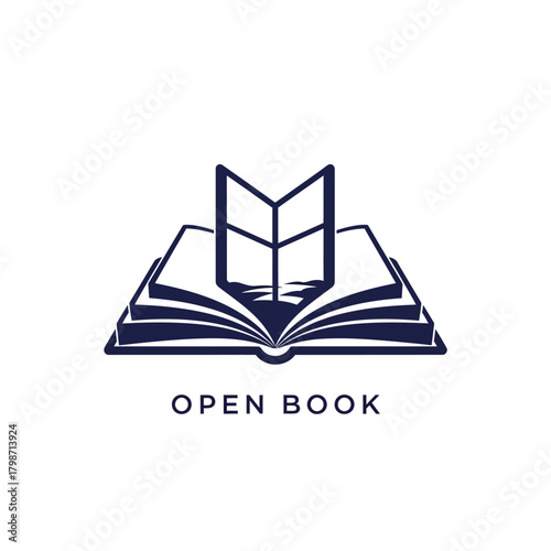 Open book logo design showing knowledge and education concept for learning.