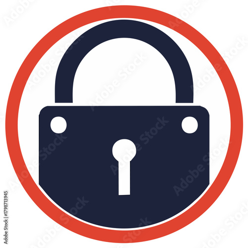 Security and protection concept with a closed padlock icon in a red circle