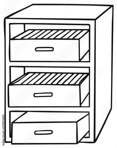 Simple Line Drawing of a Three Drawer Filing Cabinet