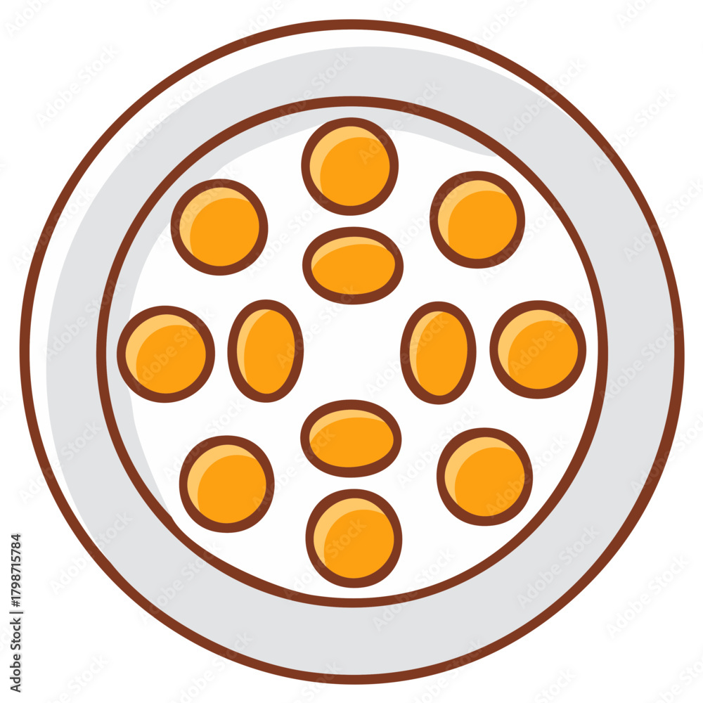 Fototapeta premium Cartoon illustration of a plate with spherical and oval orange items