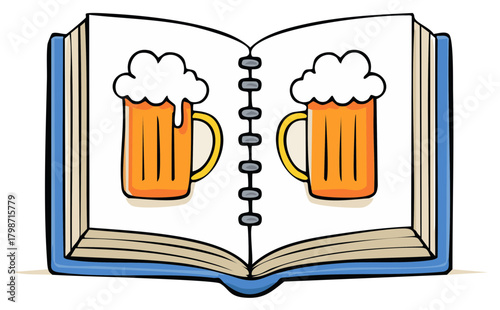 Open Book with Beer Illustrations Refreshing Drink Recipes Brews Guide Culinary Arts Cookbook Pints Beverage Collection