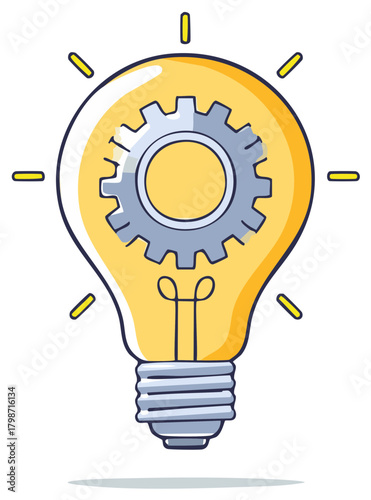 Light bulb with internal gear signifies innovation and mechanical thinking