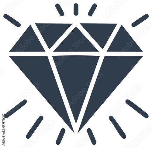 Sparkling diamond gemstone with light rays radiating from it in vector art.