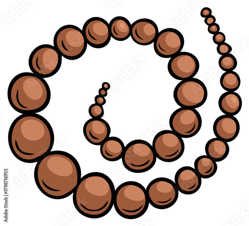 Brown wooden beaded necklace arranged in a spiral swirl vector illustration
