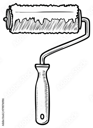 Hand drawn outline of a paint roller tool illustration
