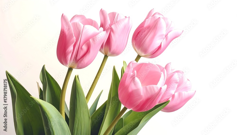 Naklejka premium Elegant composition of pink tulips against a minimalist white background showcasing nature's beauty