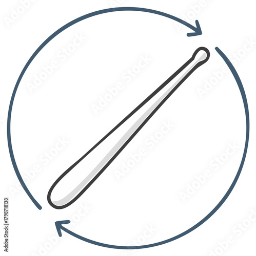 Drumstick rotating inside a circle with an arrow, isolated on white background.