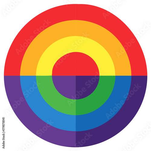 Circular Rainbow Design Divided by Half with Red Orange Yellow Green Blue and Purple Spectrum