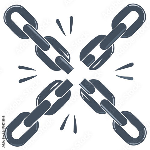 Shattering heavy metal chain links graphic illustration of breaking apart at connection points