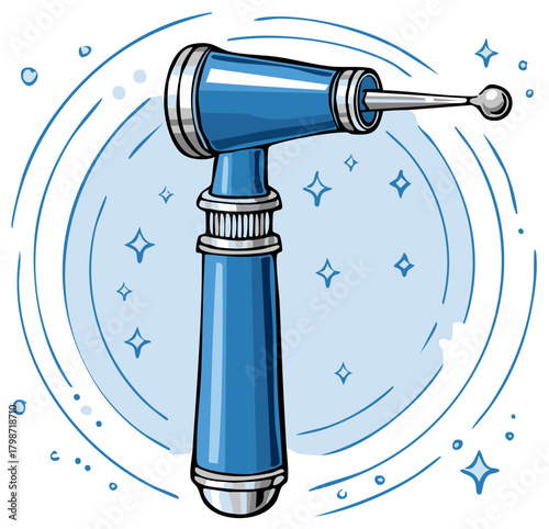 Blue dental instrument for teeth polishing and cleaning cartoon vector illustration